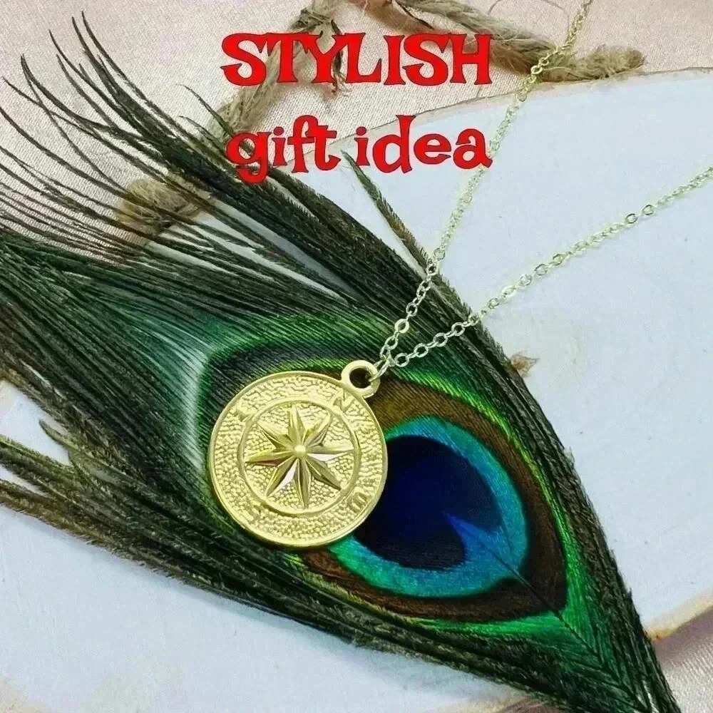 Gold coin compass necklace nautical jewelry made with love - Picture 6 of 9